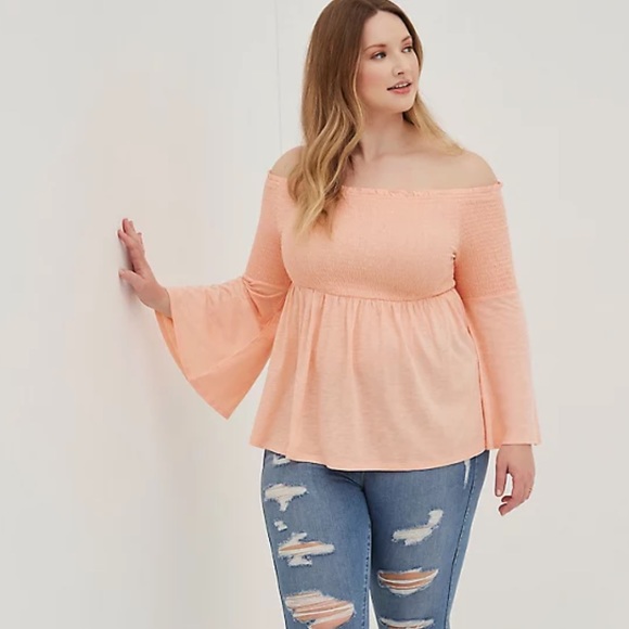 torrid Tops - Torrid Smocked Cold Shoulder Babydoll Top